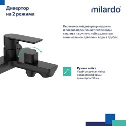 Смеситель для ванны 35к Milardo MAZBL00M02 Мейз (Maze) нерж. сталь, ЧЕРНЫЙ матовый - MAZBL00M02